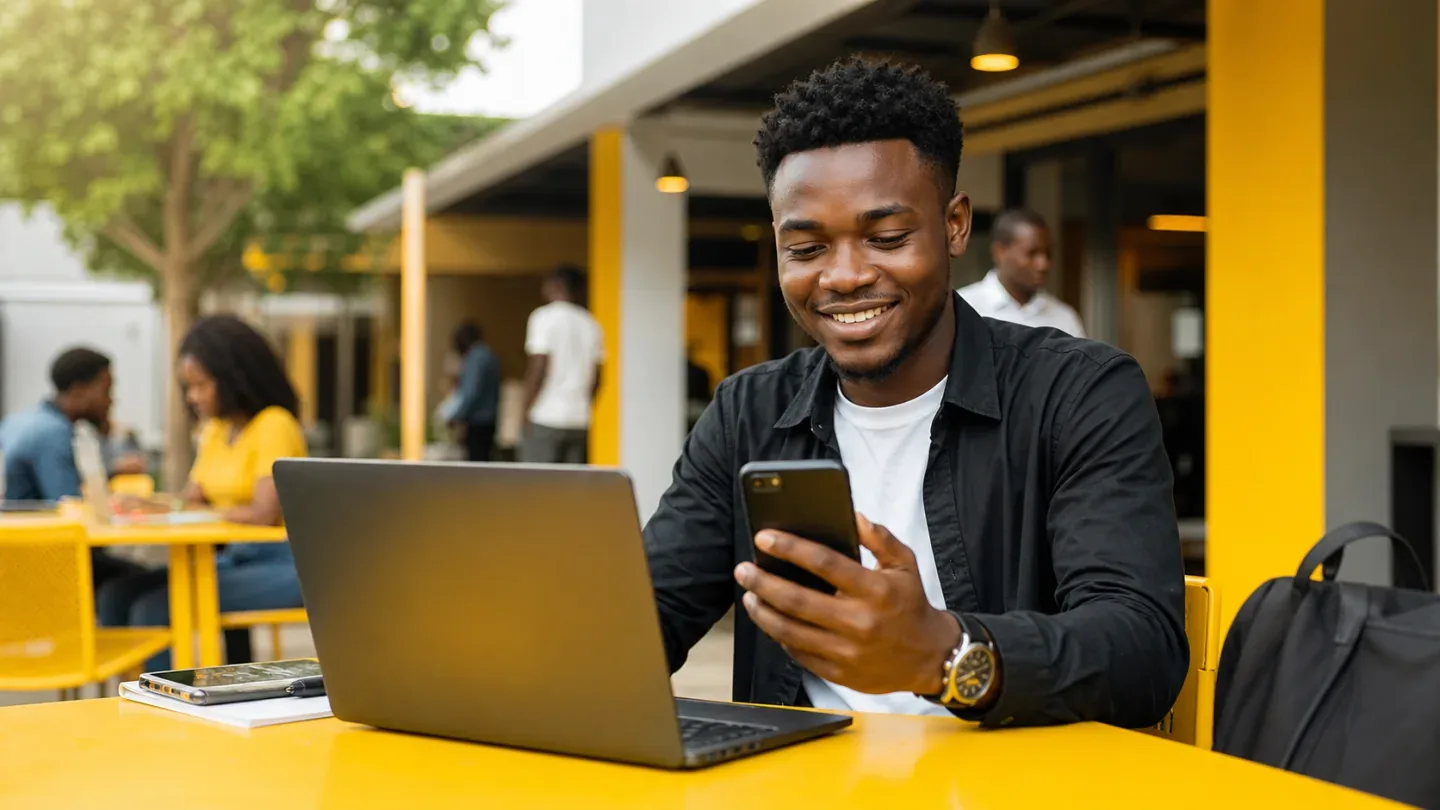Jeune utilisant Internet mobile Areeba